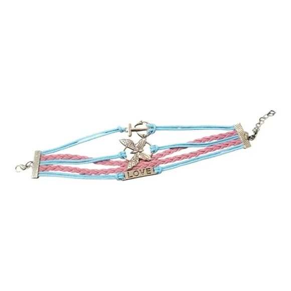 Love Butterfly Anchor Charm Faux Leather Multi-layered Bracelet - Picture 2 of 3